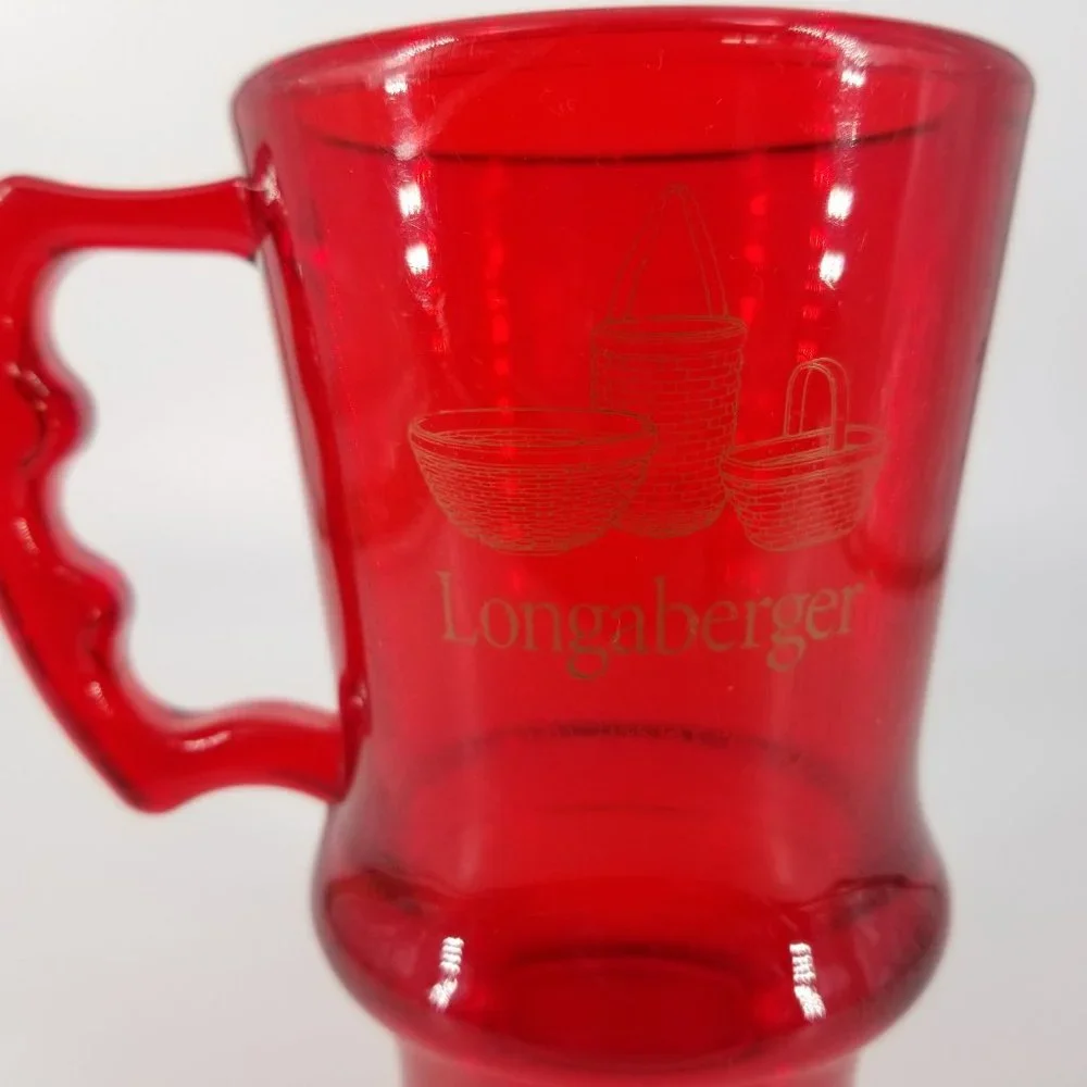 Longaberger Plastic Mug Cup Glass Latte Footed Red Cherry Bright 16 Ounce USA - Picture 8 of 10